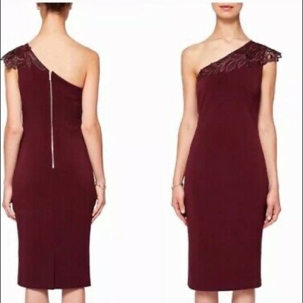 TED BAKER London Jalis Lace One-Shoulder Burgundy Dress